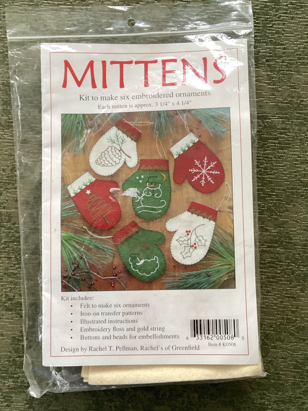 Embroidered mitten Christmas‎ ornament kits